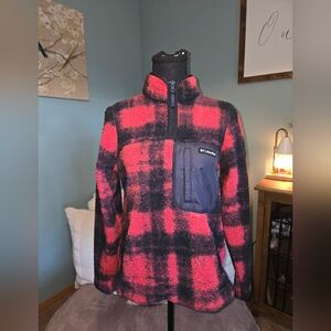 Women's Columbia Red and Black Checkered Fleece Jacket